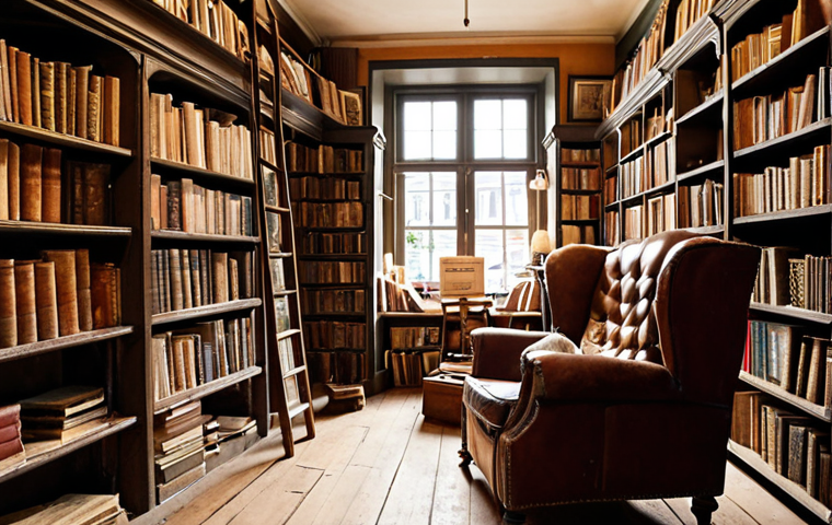**

A cozy, cluttered secondhand bookstore in Amsterdam.  Antique books line shelves reaching the ceiling. Soft light streams through a window, illuminating dusty covers and creating a warm, inviting atmosphere.  A customer browses the shelves, looking for a hidden gem.  Details include vintage maps, globes, and a worn leather armchair.  Focus on the sense of history and discovery.

**